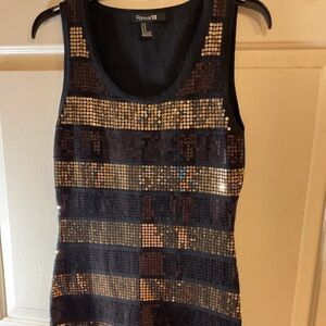 Forever 21 SLEEK Black&Gold SEQUIN SILHOUETTE PARTY Dress M.30”Chest 34”Long
